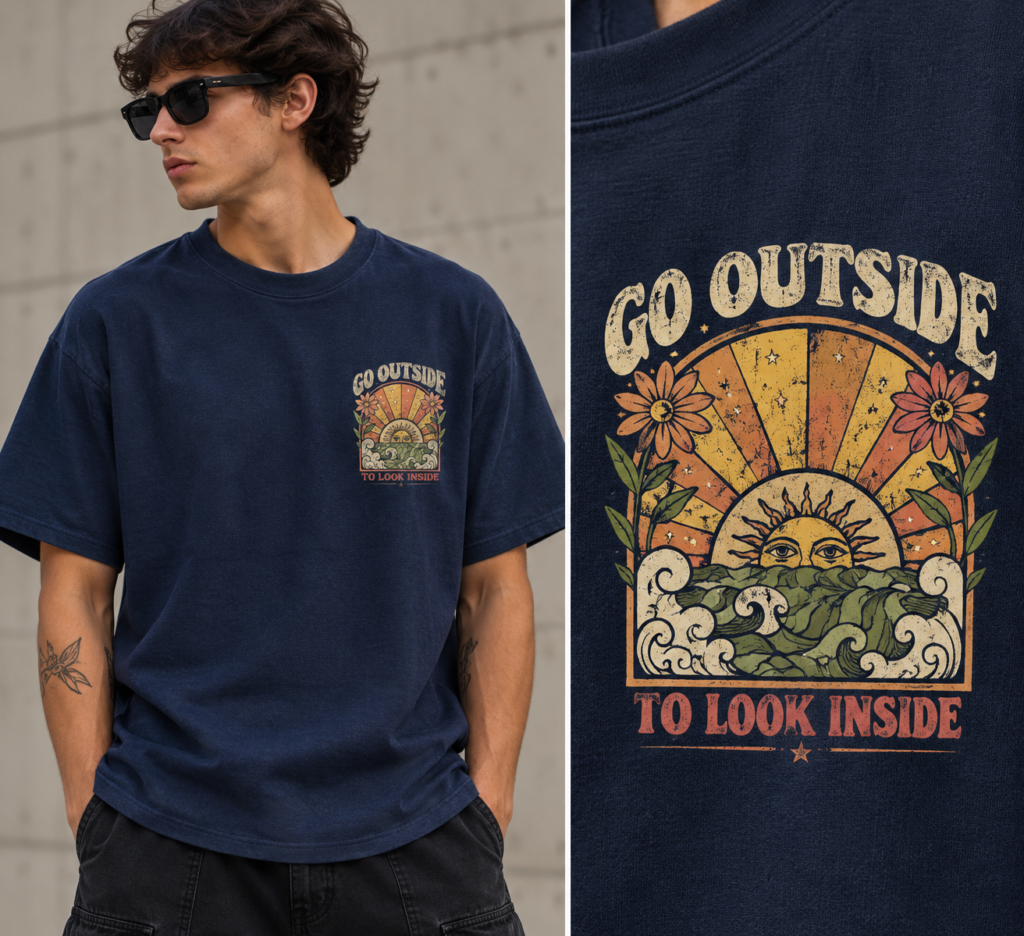 Remera Regular color azul navy look inside