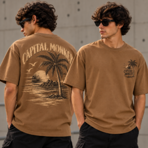 Remera Regular color camel  diseño verano paradise