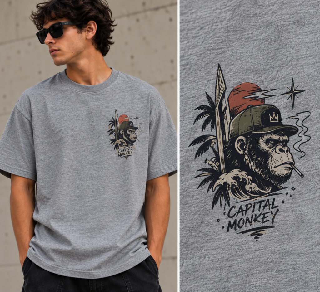 Remera Regular color melange diseño palm monkey